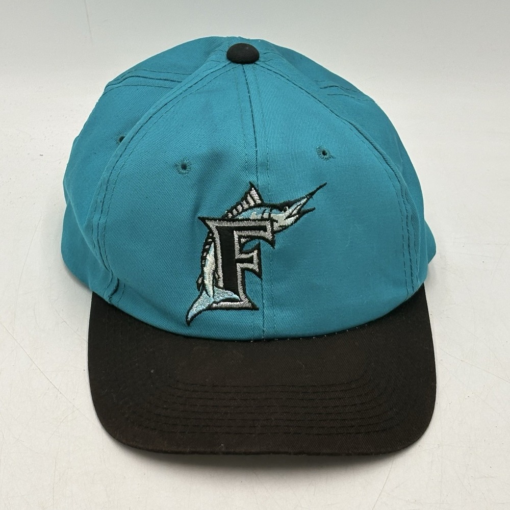VTG Florida Marlins Hat Cap Snap Back Blue Black Drew Pearson Y2K 90s MLB USA